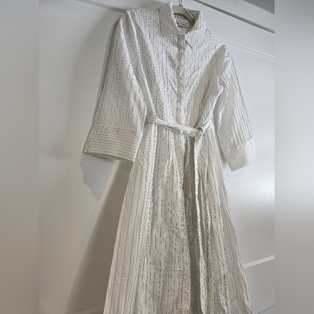 NWT Zara Chic White Striped Dress Size Medium - Picture 8 of 10